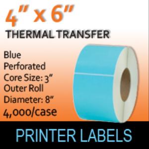 Thermal Transfer Labels Blue 4" x 6" Perf